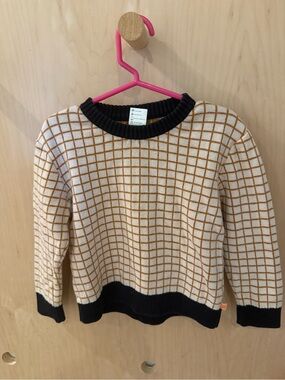 Tinycottons Grid Knit Sweater - White & Brown with Black Trim